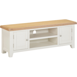 Seconique Windsor 2 Door 2 Shelf Ivory and Oak Straight TV Unit - Size: 50.5 x 140 x 37cm - Ivory/Oak - Wilko - thumbnail 3