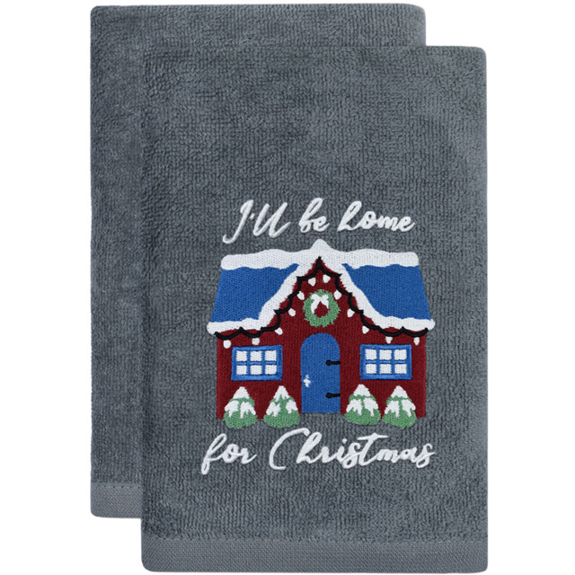 Noel Square Xmas I'll Be Home Grey Hand Towel 2 Pack - Size: 66 x 41 x 1cm - Wilko - image 1