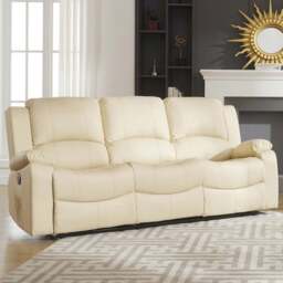 Glendale 3 Seater Cream Bonded Leather Electric Recliner Sofa - Artemis Home - Wilko