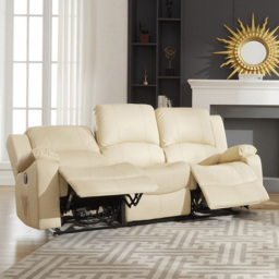 Glendale 3 Seater Cream Bonded Leather Electric Recliner Sofa - Artemis Home - Wilko - thumbnail 3