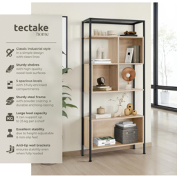 tectake Hastings 5 Shelf Oak Sonoma Shelving Unit - Brown - Wilko - thumbnail 7
