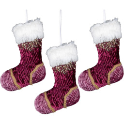 Shatchi Burgundy and Pink Stocking Hanging Christmas Decoration 15cm - Size: 15 x 6 x 7cm - Wilko - thumbnail 3
