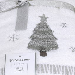 Bellissimo Home Cotton Embroidered Christmas Tree Hand Towel 2 Pack - Size: 60 x 40 x 1cm - White - Wilko - thumbnail 3
