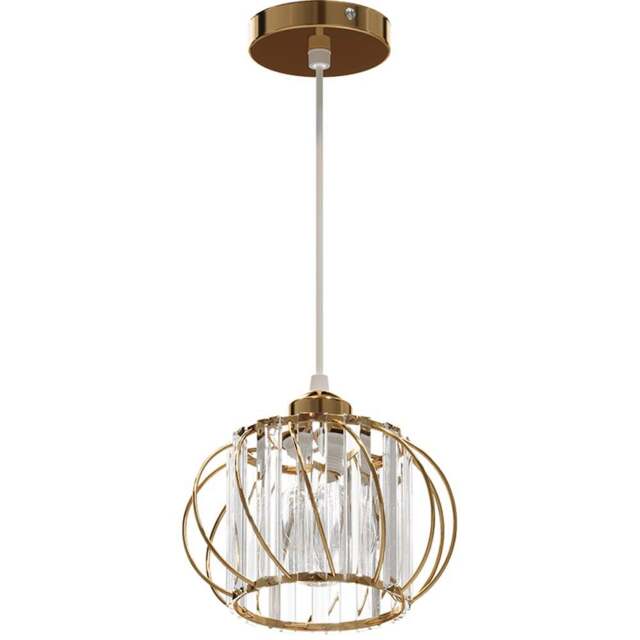Living and Home Gold Iron Cage Glass Panels E27 Pendant Light - Size: 130 x 20 x 20cm - Wilko - image 1