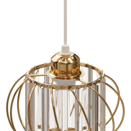 Living and Home Gold Iron Cage Glass Panels E27 Pendant Light - Size: 130 x 20 x 20cm - Wilko - thumbnail 5