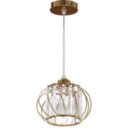 Living and Home Gold Iron Cage Glass Panels E27 Pendant Light - Size: 130 x 20 x 20cm - Wilko