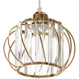 Living and Home Gold Iron Cage Glass Panels E27 Pendant Light - Size: 130 x 20 x 20cm - Wilko - thumbnail 7