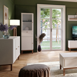 Florence Wensley 2 Door Single Drawer Light Grey and Oak Glass Display Cabinet - Size: 184.6 x 50.2 x 41.7cm - Multi - Furniture To Go - Wilko - thumbnail 7