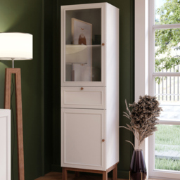 Florence Wensley 2 Door Single Drawer Light Grey and Oak Glass Display Cabinet - Size: 184.6 x 50.2 x 41.7cm - Multi - Furniture To Go - Wilko