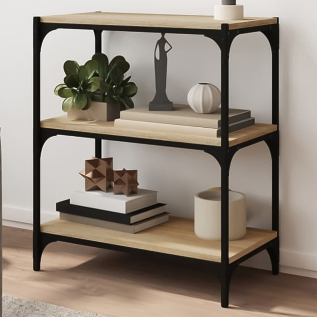 vidaXL 3 Shelf Sonoma Oak Bookcase - Size: 70.5 x 60 x 33cm - Brown - Wilko - image 1