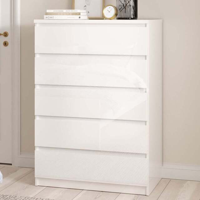 Florence 5 Drawer White High Gloss Chest of Drawers - Furniture to Go - Wilko - image 1