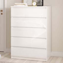 Florence 5 Drawer White High Gloss Chest of Drawers - Furniture to Go - Wilko - thumbnail 1