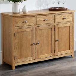 Julian Bowen Mallory 3 Door 3 Drawer Oak Veneer Large Sideboard - Size: 40 x 128 x 86cm - Brown - Wilko - thumbnail 1