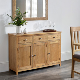 Julian Bowen Mallory 3 Door 3 Drawer Oak Veneer Large Sideboard - Size: 40 x 128 x 86cm - Brown - Wilko - thumbnail 7