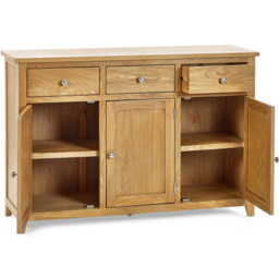 Julian Bowen Mallory 3 Door 3 Drawer Oak Veneer Large Sideboard - Size: 40 x 128 x 86cm - Brown - Wilko - thumbnail 5