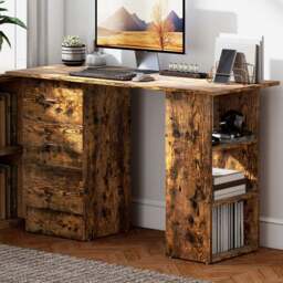 HOMCOM 3 Drawer 3 Shelf Computer Desk Rustic Brown - Size: 72 x 49 x 120cm - Wilko - thumbnail 1