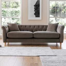 3 Seater Mushroom Velvet Large Sofa - Grey - Sofas Express - Wilko