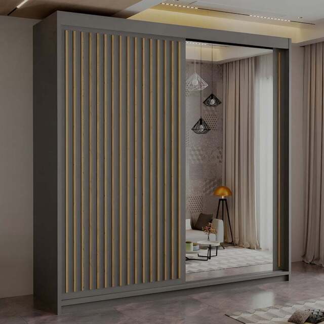 Sliding Wardrobes 4U Royal Grey Mirror Minimalist Wardrobe 203cm - Size: 2 Door - Wilko - image 1