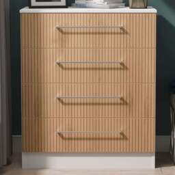 Crowndale Worcester 4 Drawer Slatt Effect and White Chest of Drawers Ready Assembled - Slatt Effect & White - Wilko - thumbnail 1