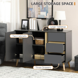 Portland 2 Door and 3 Drawer Dark Grey Kitchen Sideboard - Size: 120 x 40 x 80cm - Wilko - thumbnail 4