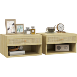 Portland Single Drawer Single Shelf Rattan Floating Nightstand Set of 2 - Brown - Wilko - thumbnail 3
