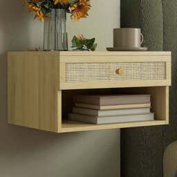 Portland Single Drawer Single Shelf Rattan Floating Nightstand Set of 2 - Brown - Wilko