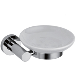 Nes Home Chrome Finish Ceramic Round Soap Dish with Holder - Size: 5.5 x 13.5 x 12cm - Silver - Wilko