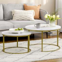 Portland White Marble Effect Nest of Tables Set of 2 - Size: 74 x 74 x 46.3cm - Wilko