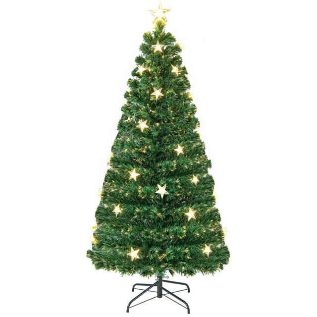 Costway Pre Lit Warm White Star Fibre Optic LED Artificial Christmas Tree 5ft - Green - Wilko - image 1