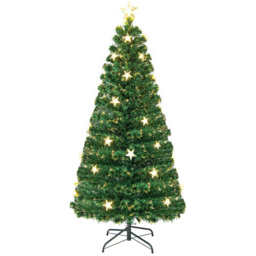 Costway Pre Lit Warm White Star Fibre Optic LED Artificial Christmas Tree 5ft - Green - Wilko