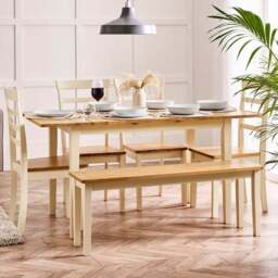 Furniturebox Salisbury Walton 6 Seater Extending Dining Bench Set Cream - Wilko - thumbnail 1
