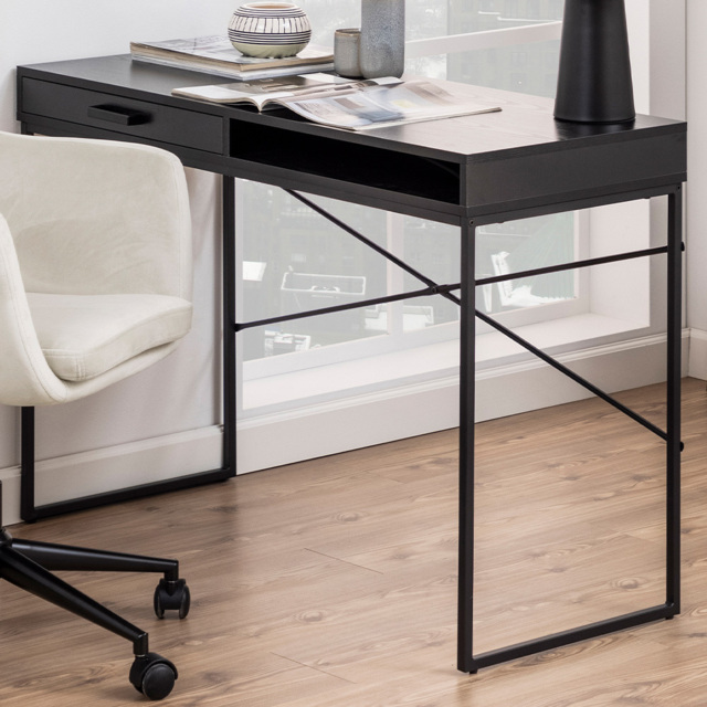 Florence Seaford Single Drawer Single Cube Ash Black Office Desk - Furniture To Go - Wilko - image 1