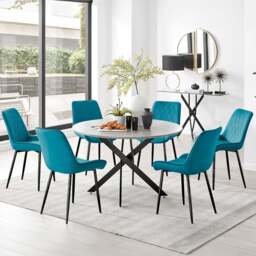 Furniturebox Arona Cesano Concrete Effect 6 Seater Round Dining Set Grey Black and Blue - Wilko - thumbnail 1