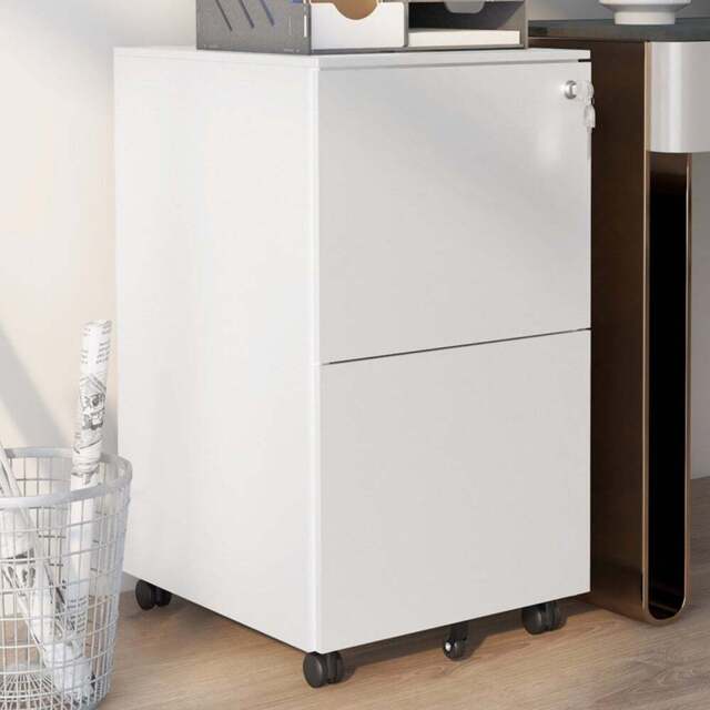 Portland 2 Drawer White Vertical Mobile Filing Cabinet with Lock - Size: 2 Drawers - Wilko - image 1