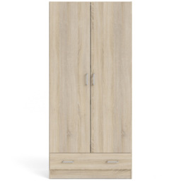 Florence Space Single Drawer 2 Door Oak Wardrobe - Size: 2 Door, Single Drawer - Brown - Furniture To Go - Wilko - thumbnail 4