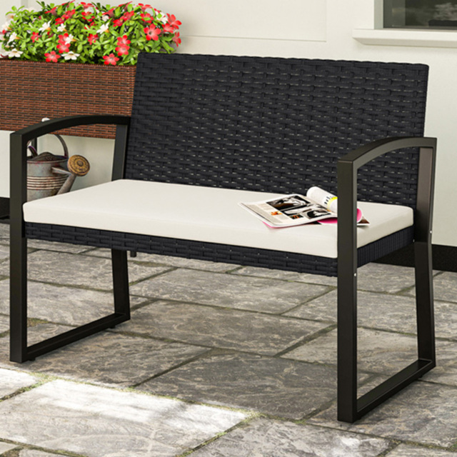 Outsunny 2 Seater Black Rattan Garden Bench with Cushion - Size: 78 x 58 x 103cm - Wilko - image 1