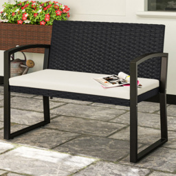 Outsunny 2 Seater Black Rattan Garden Bench with Cushion - Size: 78 x 58 x 103cm - Wilko