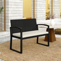 Outsunny 2 Seater Black Rattan Garden Bench with Cushion - Size: 78 x 58 x 103cm - Wilko - thumbnail 4