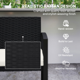 Outsunny 2 Seater Black Rattan Garden Bench with Cushion - Size: 78 x 58 x 103cm - Wilko - thumbnail 6