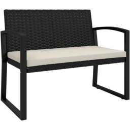 Outsunny 2 Seater Black Rattan Garden Bench with Cushion - Size: 78 x 58 x 103cm - Wilko - thumbnail 3
