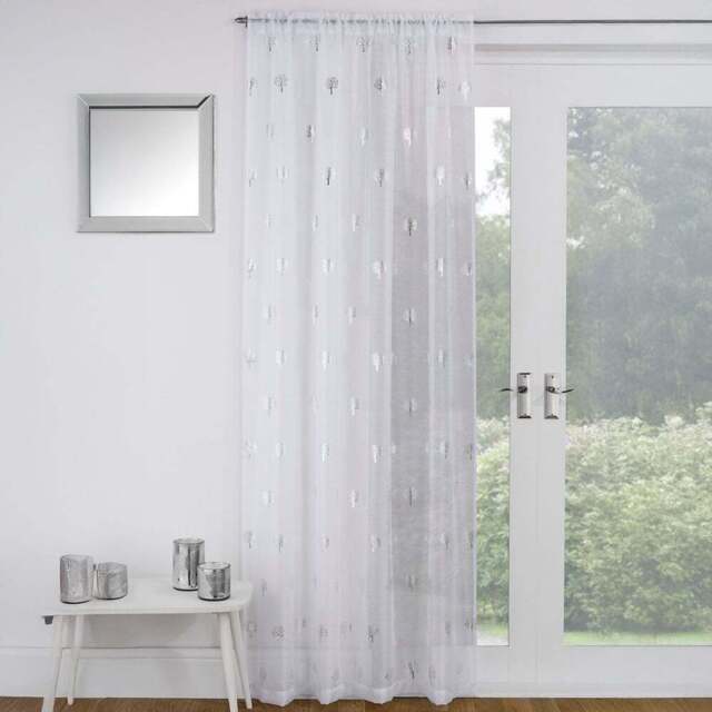 White Birch Panel Voile Curtain 122 x 140cm - Size: W 122 x D 140cm - Wilko