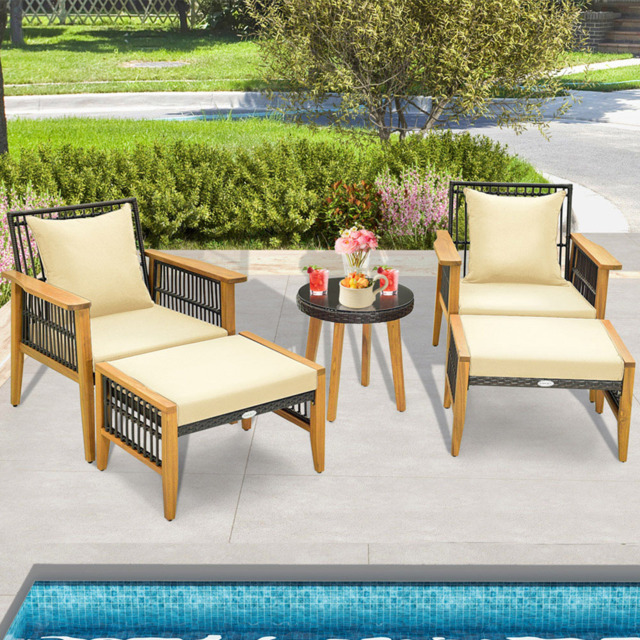 Costway 2 Seater Brown Wicker Woven Chair Set with Ottoman - Wilko - image 1