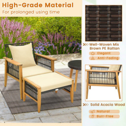 Costway 2 Seater Brown Wicker Woven Chair Set with Ottoman - Wilko - thumbnail 5