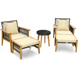 Costway 2 Seater Brown Wicker Woven Chair Set with Ottoman - Wilko - thumbnail 3