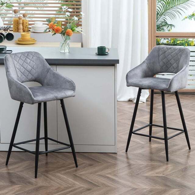 Portland Dark Grey Velvet Touch Bar Stool Set of 2 - Wilko - image 1