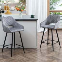 Portland Dark Grey Velvet Touch Bar Stool Set of 2 - Wilko