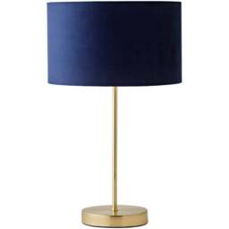 ValueLights Charlie Metallic and Navy Velvet Shade Gold Table Lamp and Bulb - Size: 43 x 25 x 25cm - Wilko