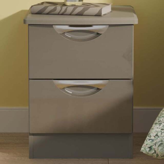 Crowndale Camden 2 Drawer Grey Gloss and Dusk Grey Compact Bedside Cabinet Ready Assembled - Grey Gloss & Dusk Grey - Wilko - image 1