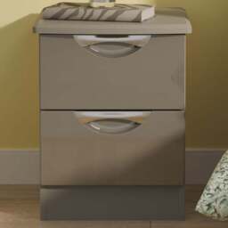 Crowndale Camden 2 Drawer Grey Gloss and Dusk Grey Compact Bedside Cabinet Ready Assembled - Grey Gloss & Dusk Grey - Wilko - thumbnail 1