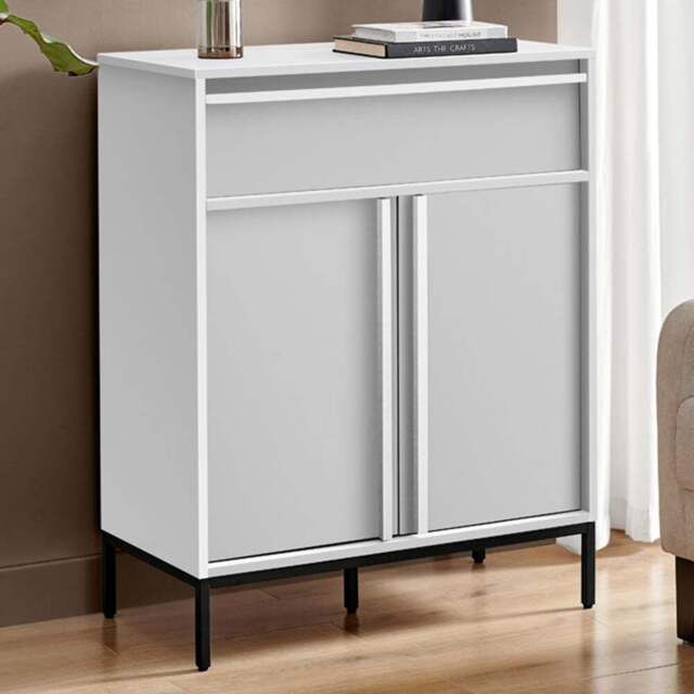Furniturebox Sval 2 Door Single Drawer Off White Small Wooden Sideboard - Size: 40 x 80 x 40cm - Wilko - image 1